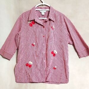 ALLISON DALEY blouse women 16W red white cherry three-quarter sleeves